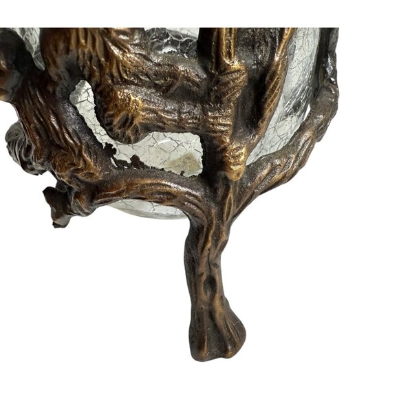 Bronze Monkeys In Tree With Crackle Glass Candle Holder Exotic Wildlife Decor - Picture 11 of 11